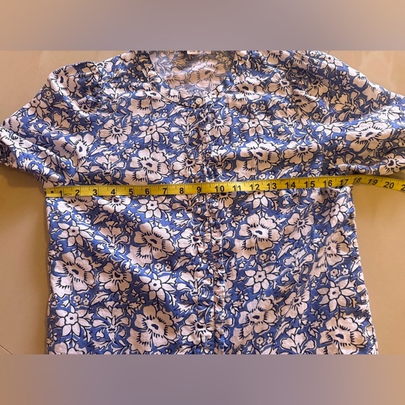 J Crew Linen-cotton blend ruffle top with puff sleeves  White/ Floral Summer XS - Picture 10 of 16